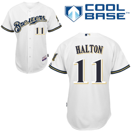 Sean Halton #11 MLB Jersey-Milwaukee Brewers Men's Authentic Home White Cool Base Baseball Jersey